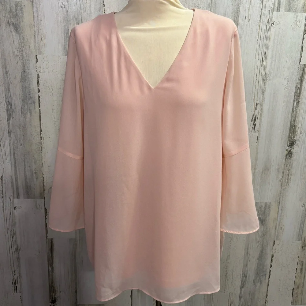 Calvin Klein Pale Pink Chiffon‎ V-Neck Bell Sleeve Blouse